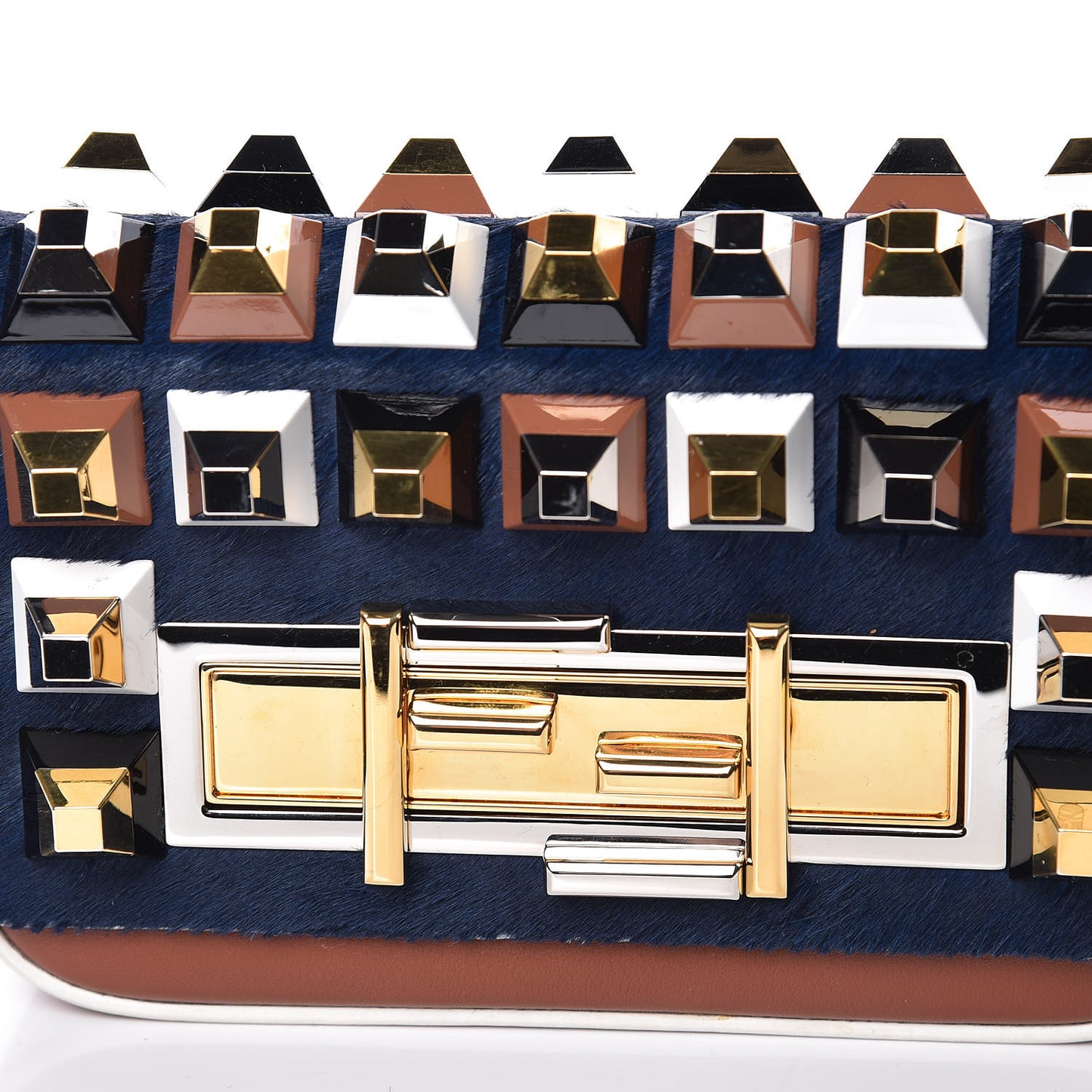 Vitello Dolce Calf Hair Studded Mini 3Baguette Shoulder Bag Caramello Iris