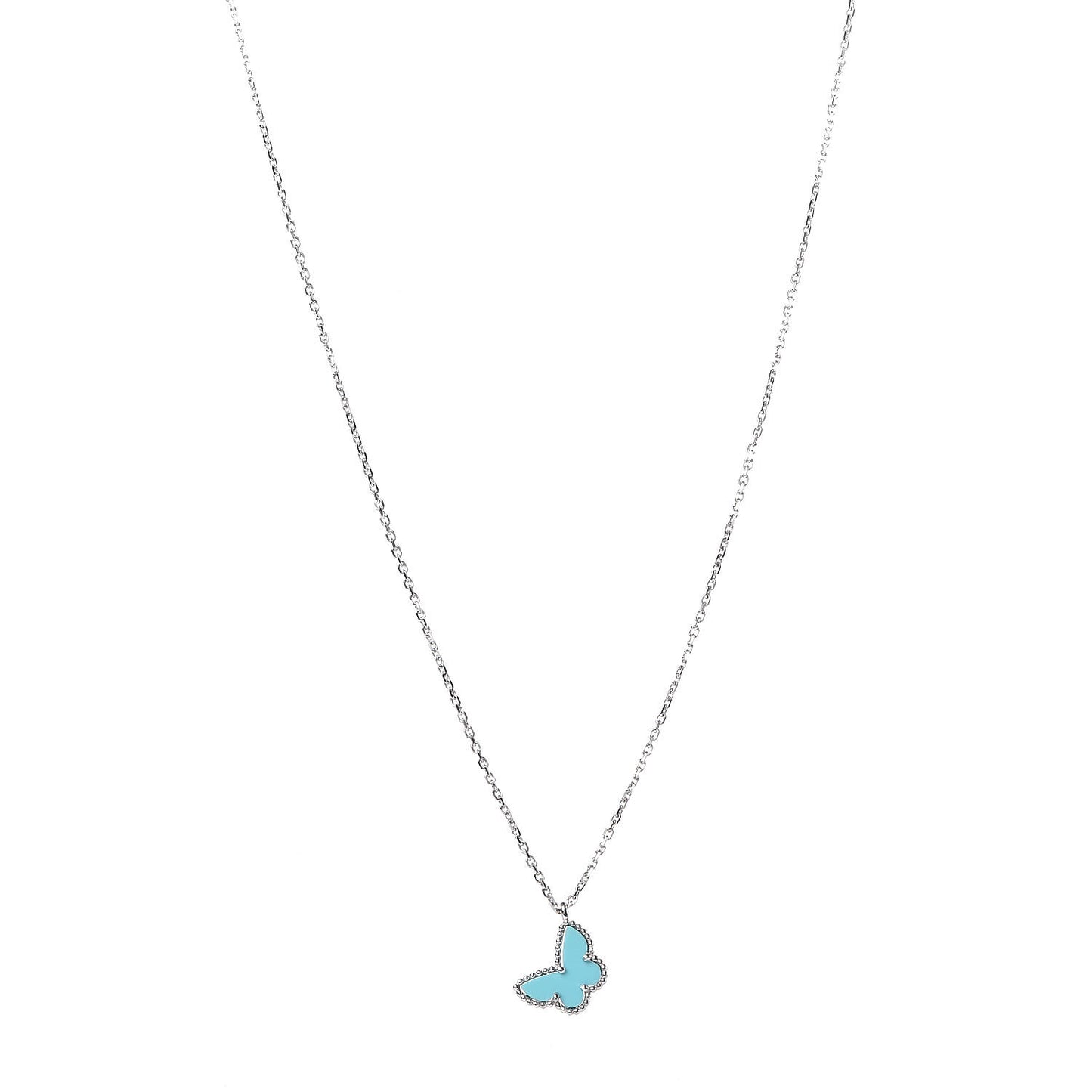 18K White Gold Turquoise Sweet Alhambra Butterfly Pendant Necklace