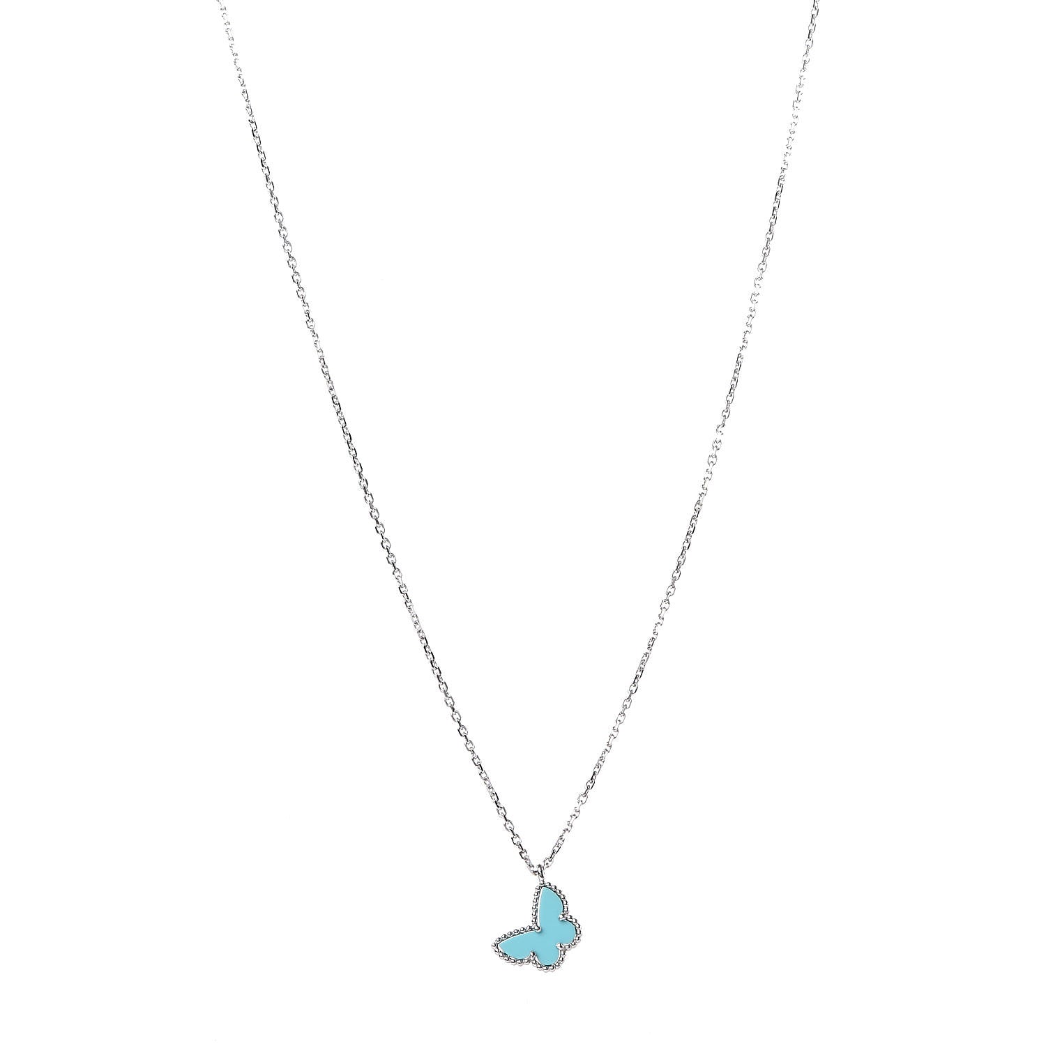 Van Cleef & Arpels 18K White Gold Turquoise Sweet Alhambra Butterfly Pendant Necklace 1 of 8