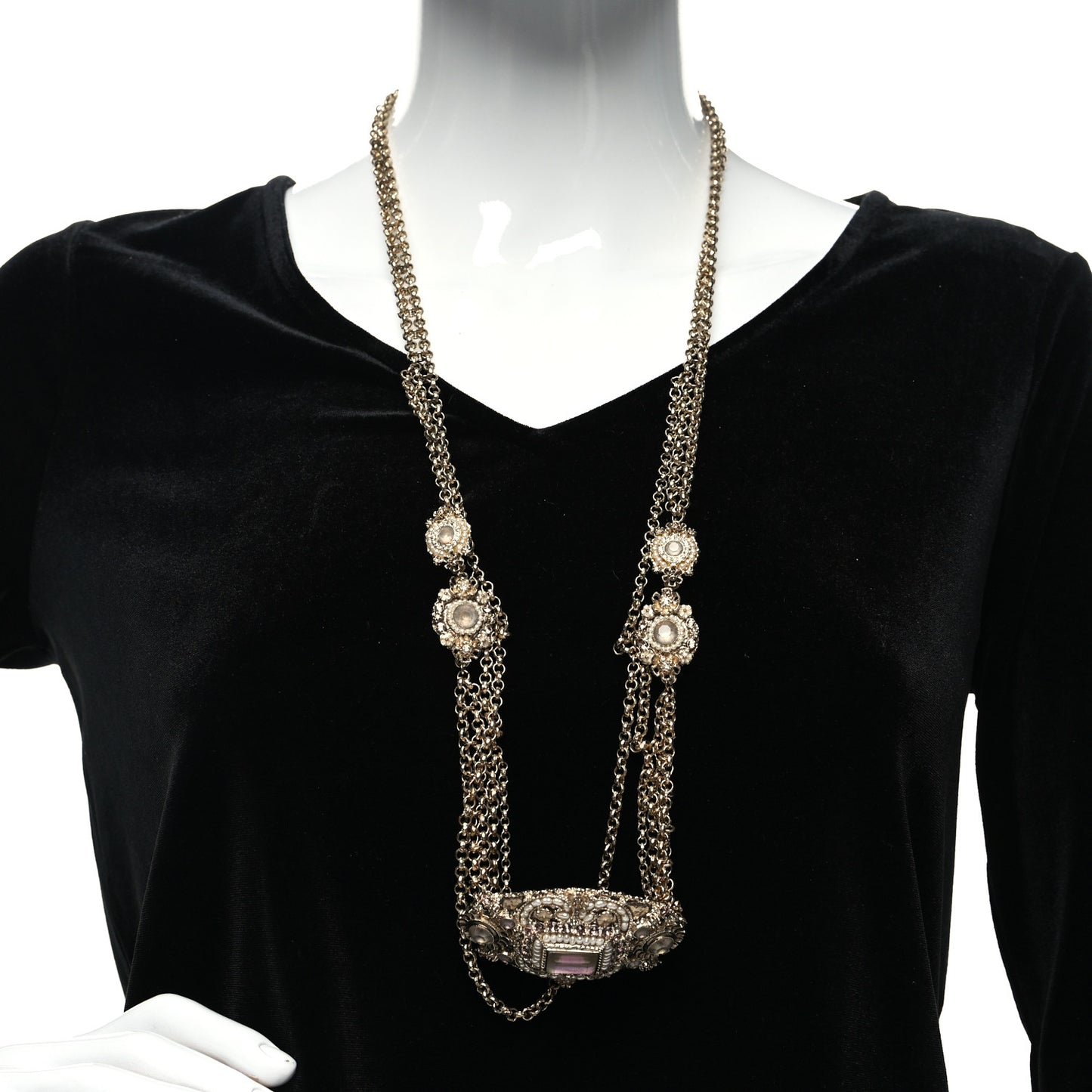 Crystal Pearl Flower CC Multi Strand Necklace Belt Pink Gold