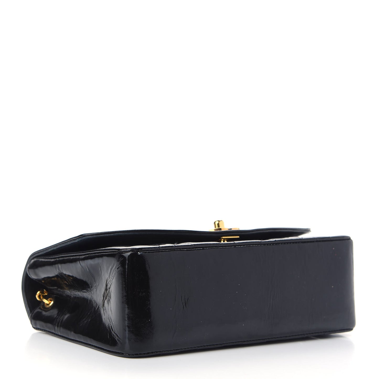 Patent Quilted Small Single Flap Bag Black