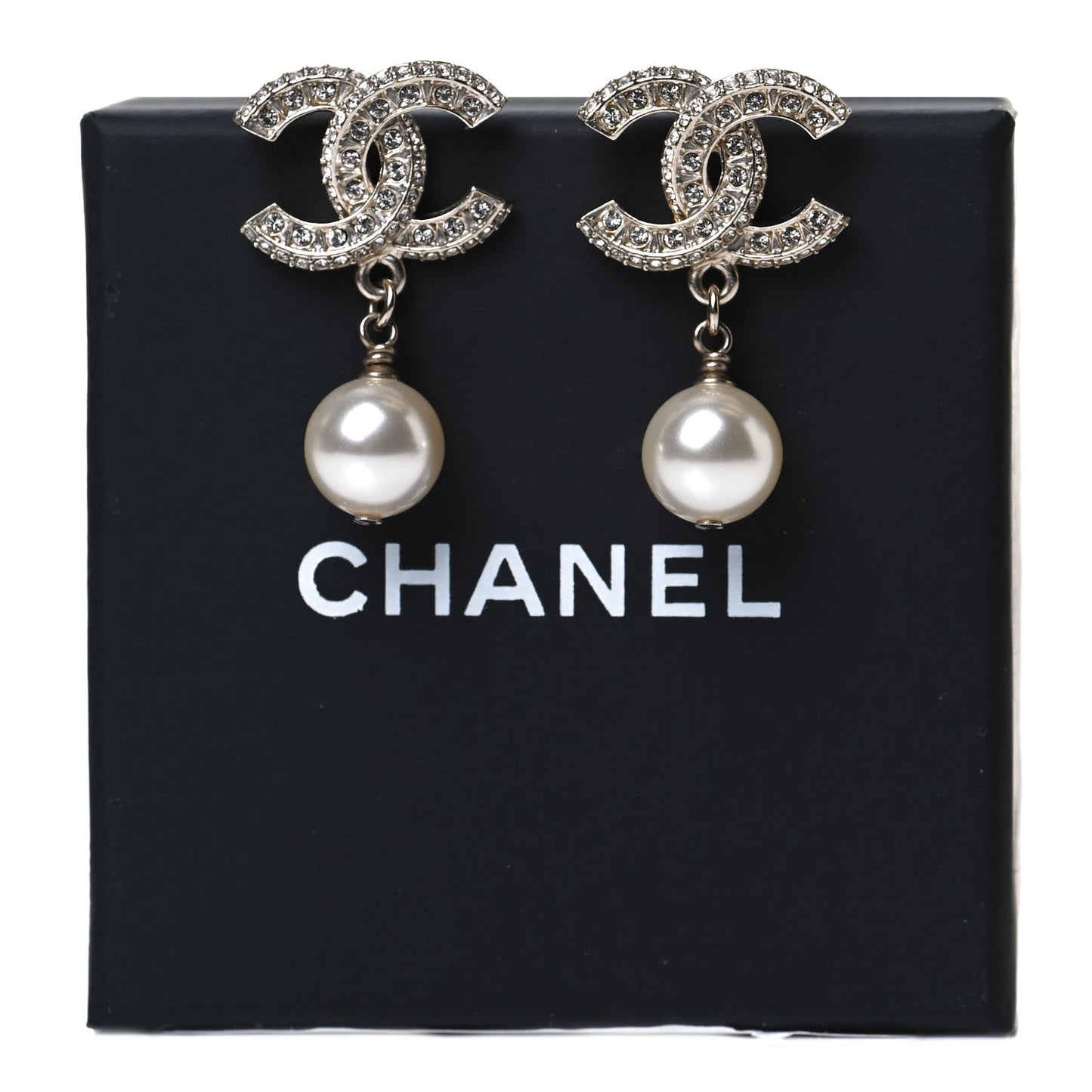 Crystal Pearl CC Drop Earrings Gold