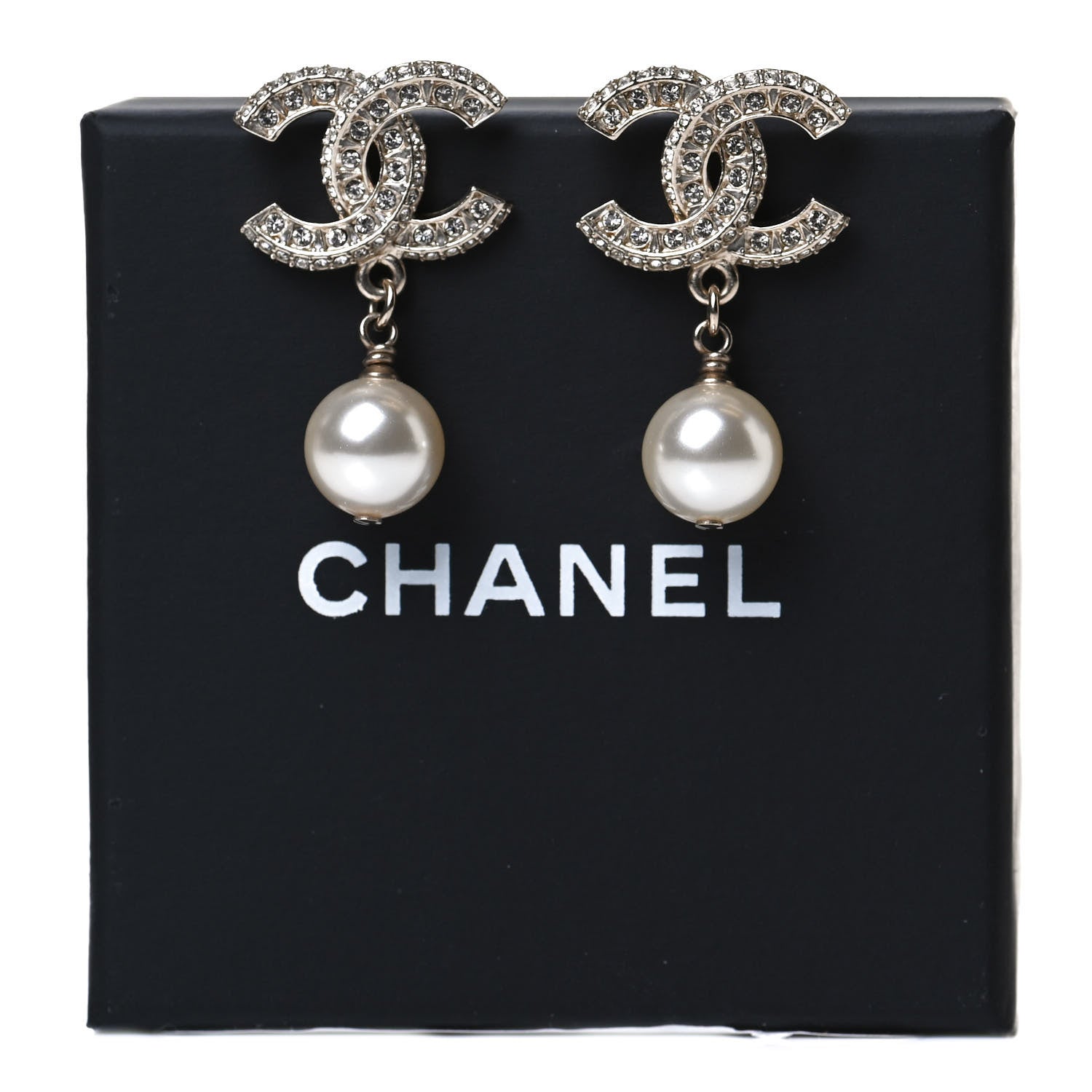 Chanel Crystal Pearl CC Drop Earrings Gold 6 of 6