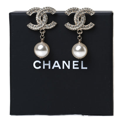 Chanel Crystal Pearl CC Drop Earrings Gold 6 of 6