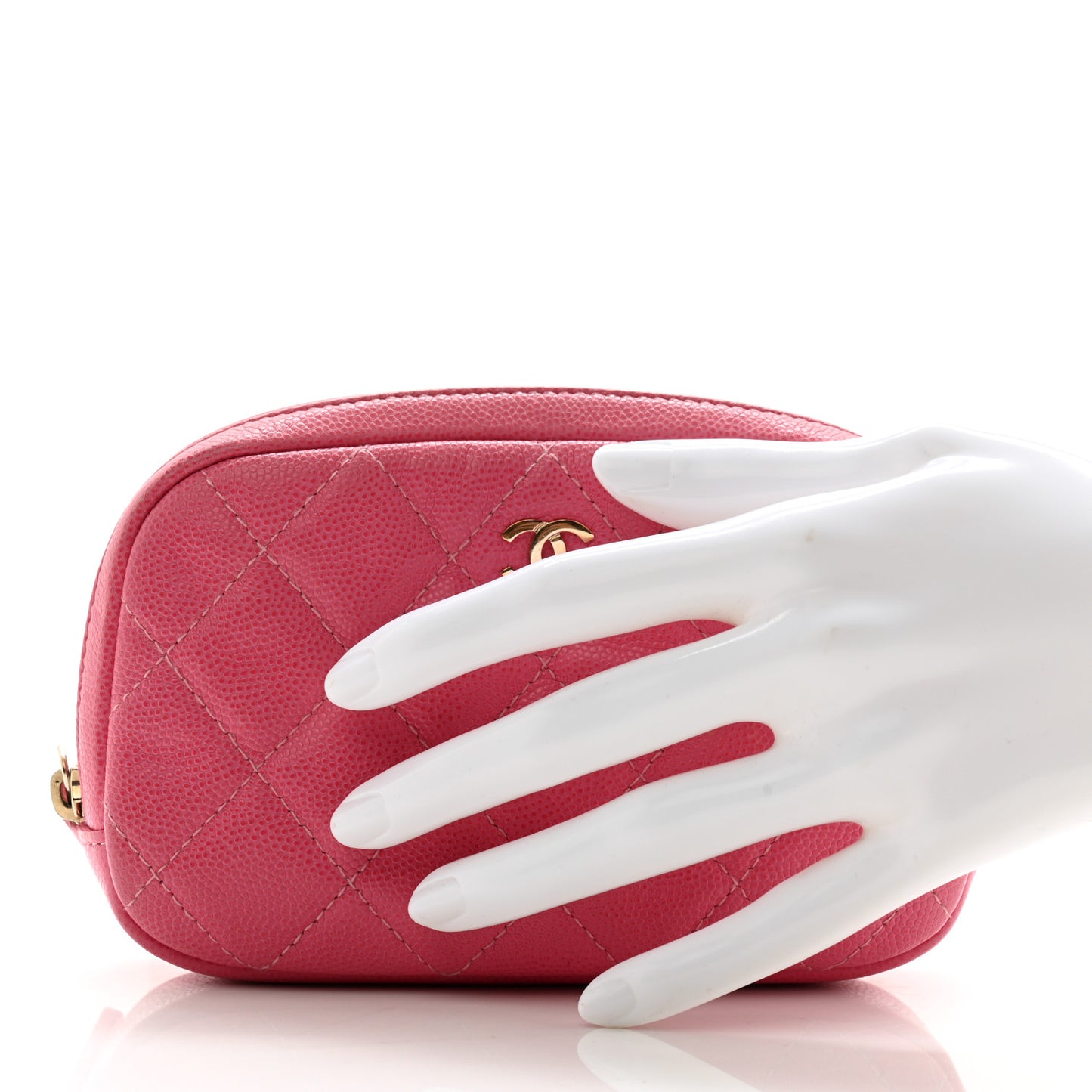 Caviar Quilted Small Curvy Pouch Cosmetic Case Pink