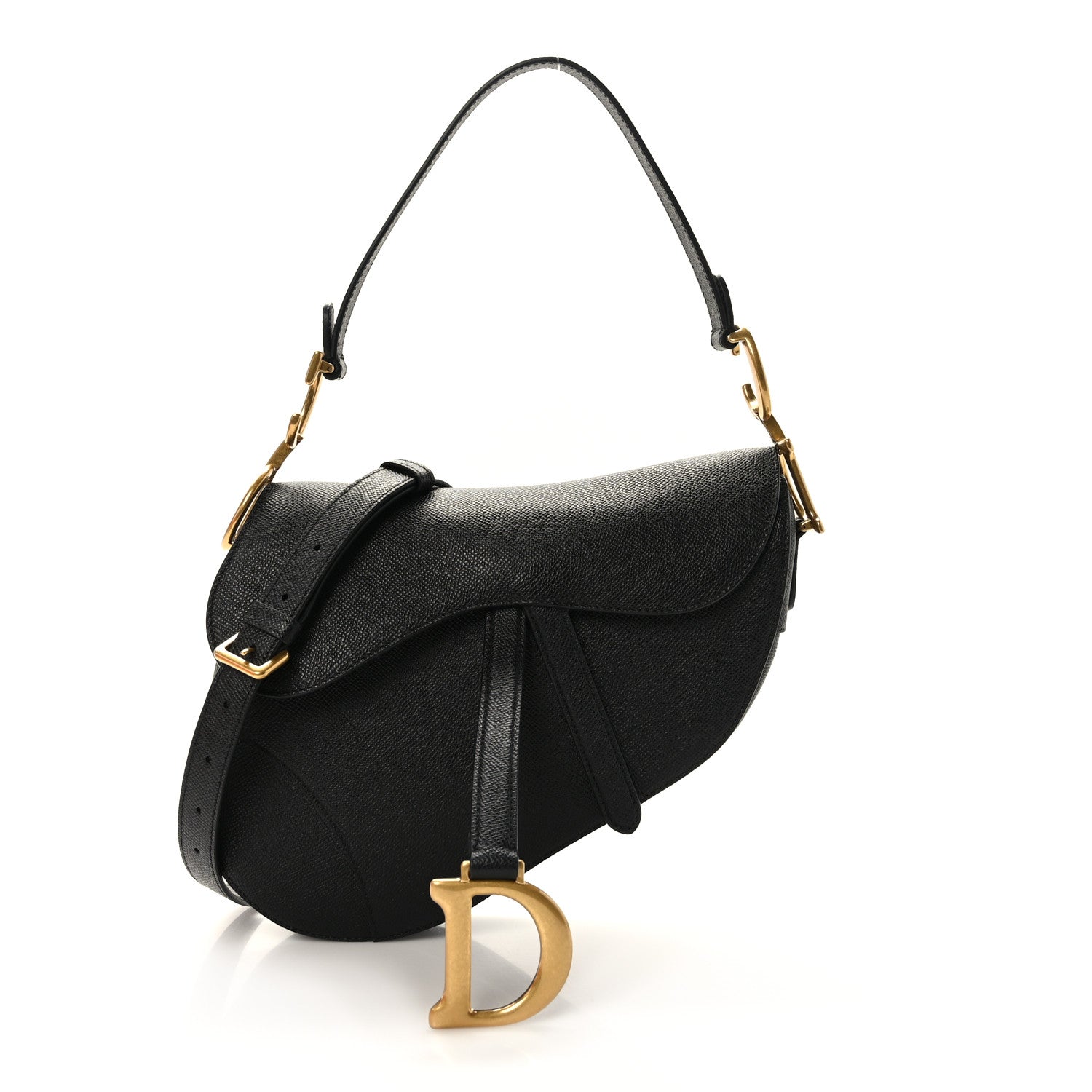 Christian Dior Grained Calfskin Saddle Bag With Strap Black 1 of 10