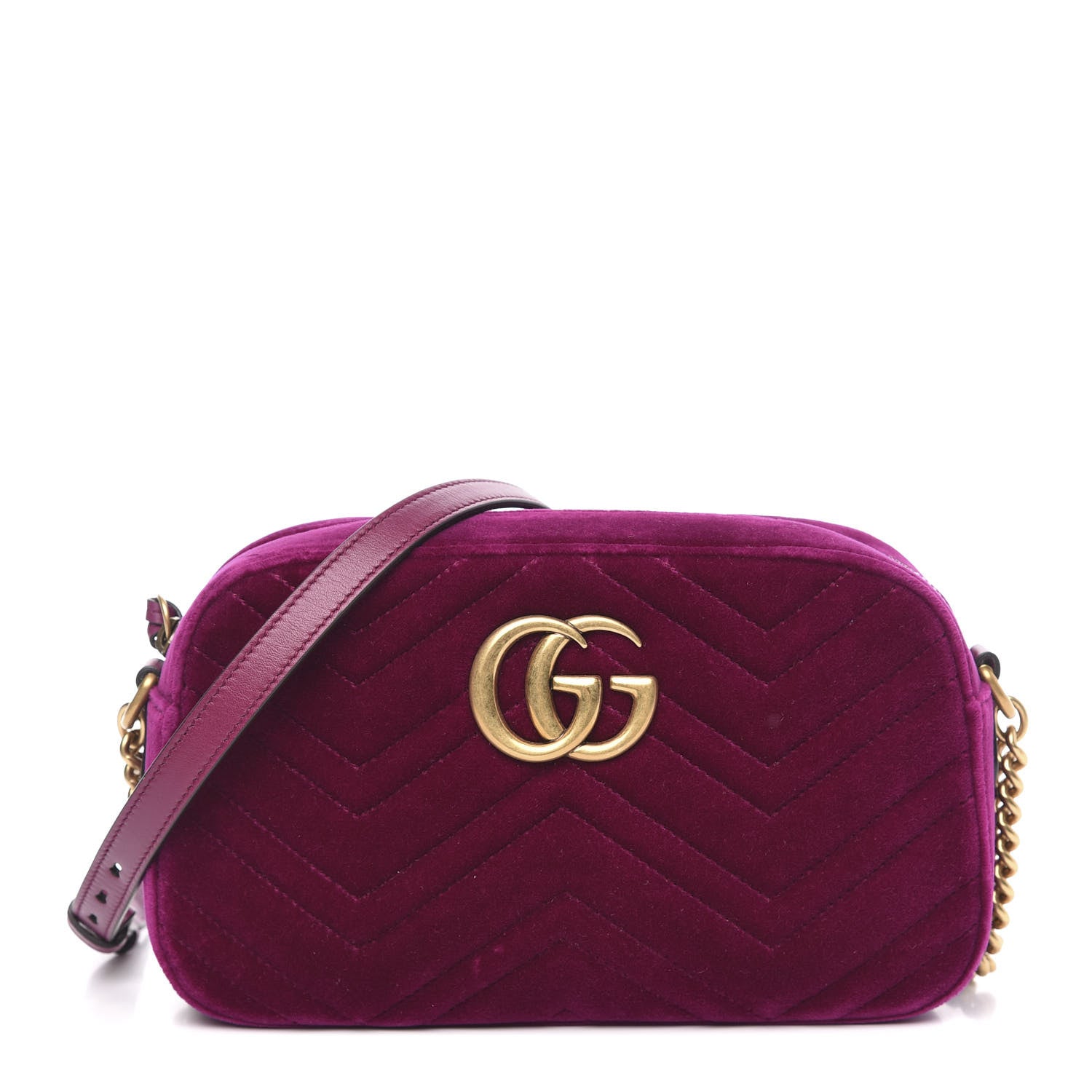 Gucci Velvet Matelasse Small GG Marmont Chain Shoulder Bag Fuchsia Violet Cyclamen 1 of 10