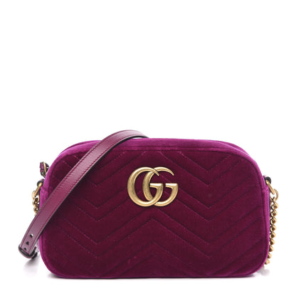 Gucci Velvet Matelasse Small GG Marmont Chain Shoulder Bag Fuchsia Violet Cyclamen 1 of 10
