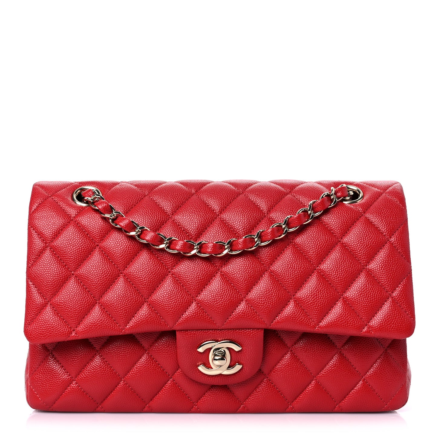 Caviar Quilted Medium Double Flap Red
