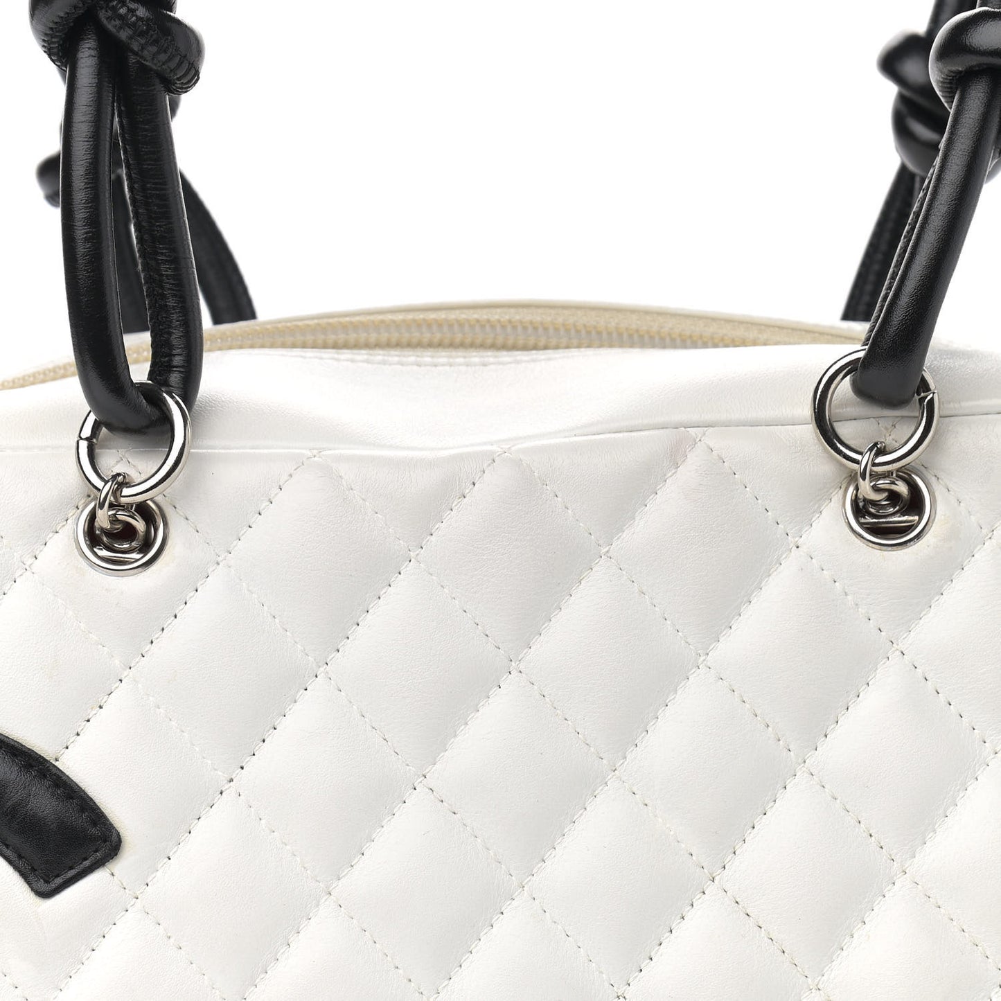 Calfskin Quilted Large Cambon Bowler White Black