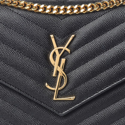 Saint Laurent Grain De Poudre Matelasse Chevron Monogram Chain Wallet Black 11 of 12