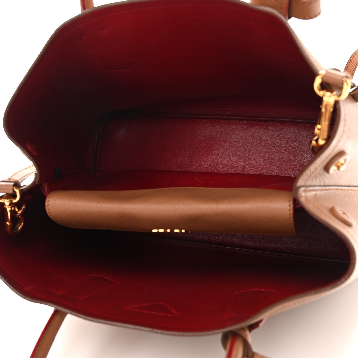 Saffiano Cuir Medium Double Bag Caramel Fuoco