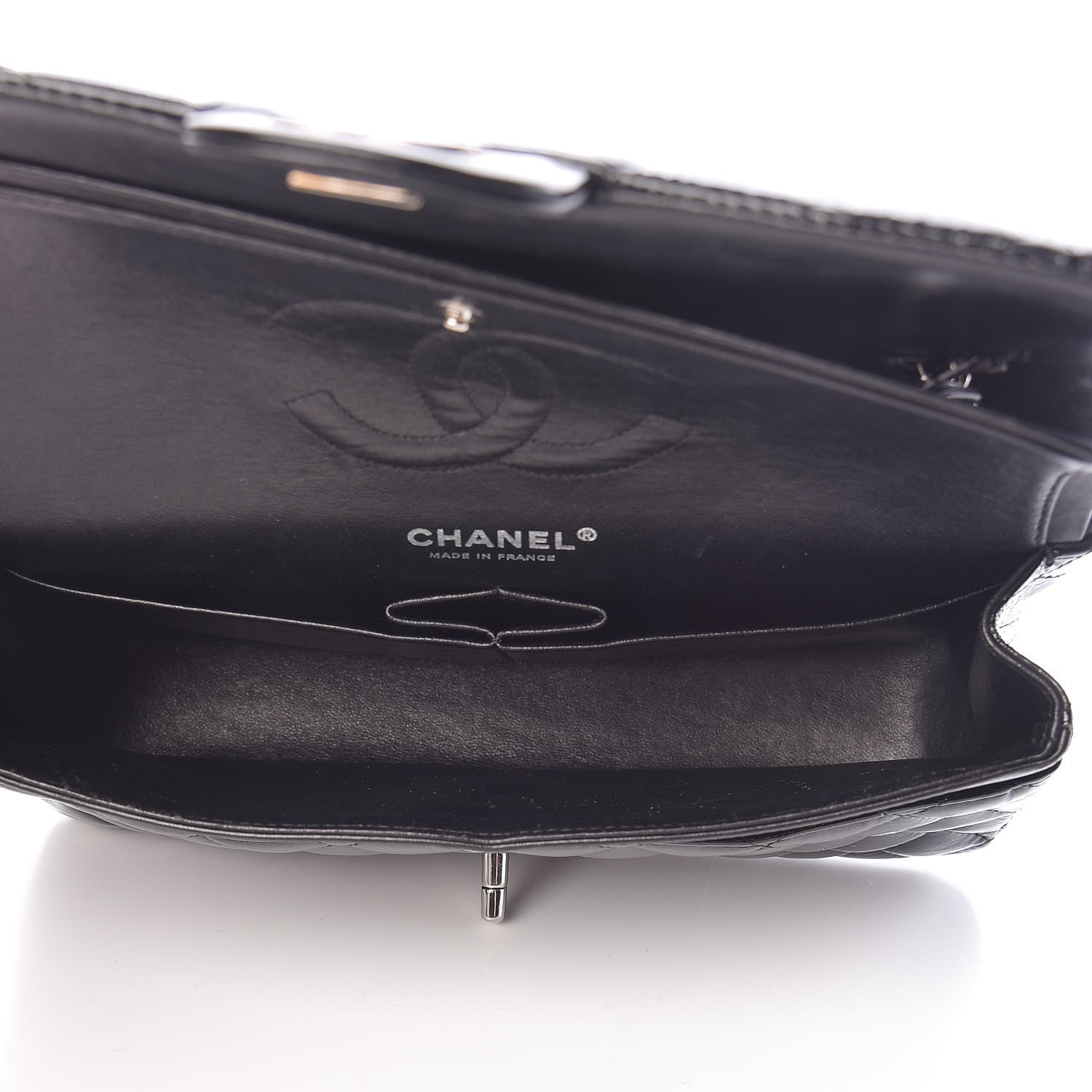 Chanel Distressed Patent Quilted Medium Double Flap Black 5 of 10