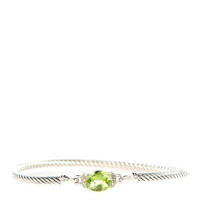 David Yurman Sterling Silver Diamond Peridot 3mm Petite Wheaton Bracelet 1 of 7