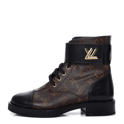 Louis Vuitton Calfskin Monogram Wonderland Flat Ranger Boots 38 Black 1 of 11