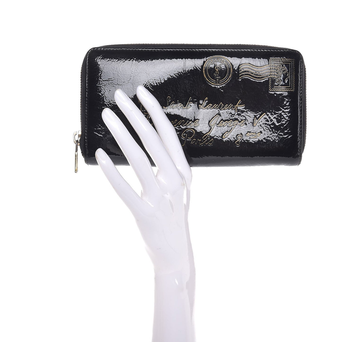 Patent Y Mail Zip Around Wallet Black