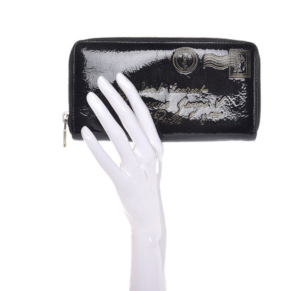 Saint Laurent Patent Y Mail Zip Around Wallet Black 2 of 7