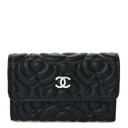 Chanel Goatskin Camellia Embossed Flap Card Holder Wallet Black 1 of 7
