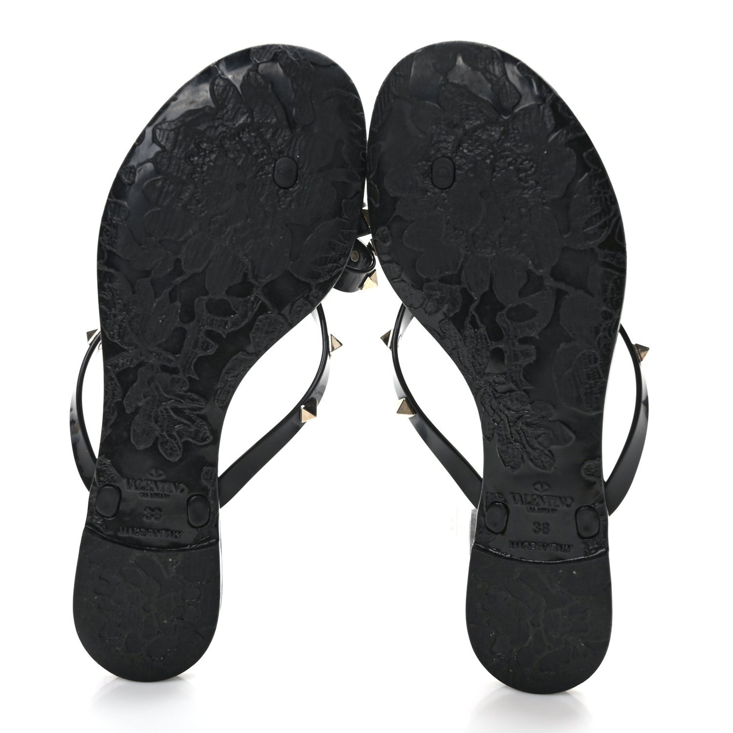 VALENTINO GARAVANI PVC Jelly Rockstud Bow Thong Sandals 38 Black