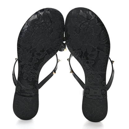 Valentino Garavani VALENTINO GARAVANI PVC Jelly Rockstud Bow Thong Sandals 38 Black 5 of 7