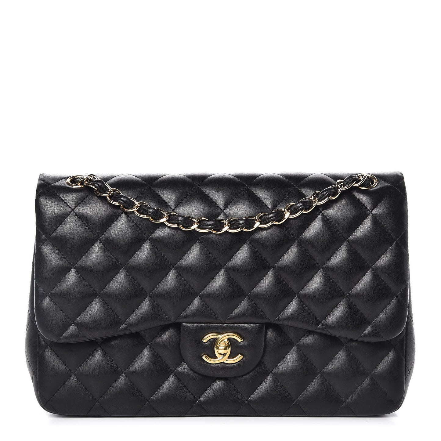 Lambskin Quilted Jumbo Double Flap Black