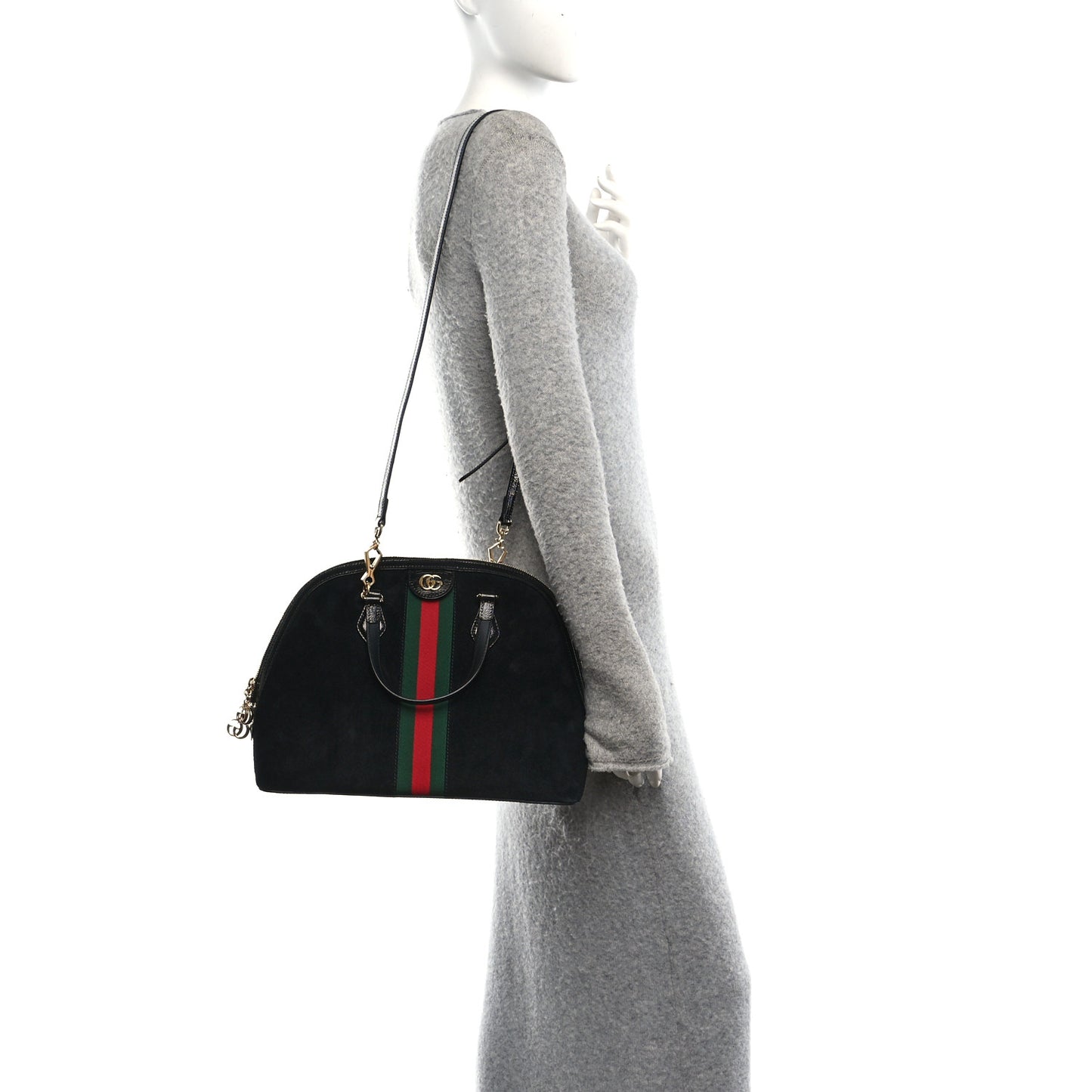 Suede Patent GG Web Medium Ophidia Top Handle Dome Bag Black