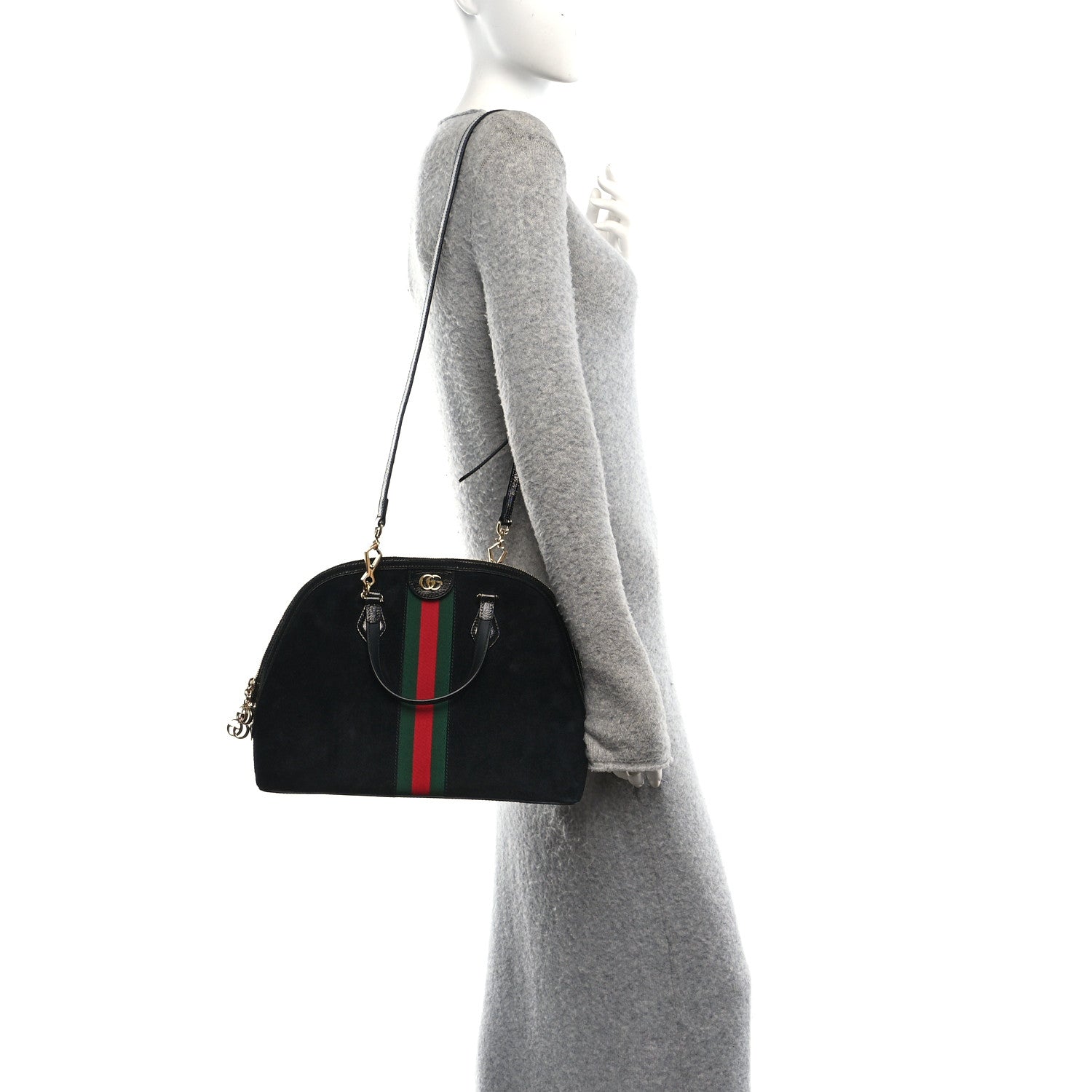 Gucci Suede Patent GG Web Medium Ophidia Top Handle Dome Bag Black 2 of 10