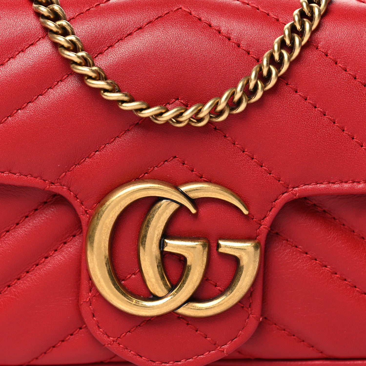 Gucci Calfskin Matelasse Super Mini GG Marmont Shoulder Bag Hibiscus Red 8 of 10