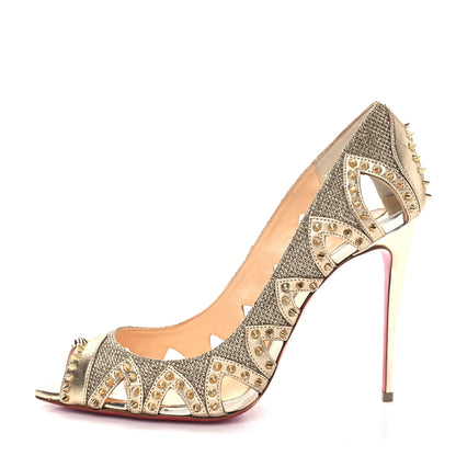 Christian Louboutin Glitter Silk Nappa Spiked Circus City 120 Pumps 38 Gold 1 of 9