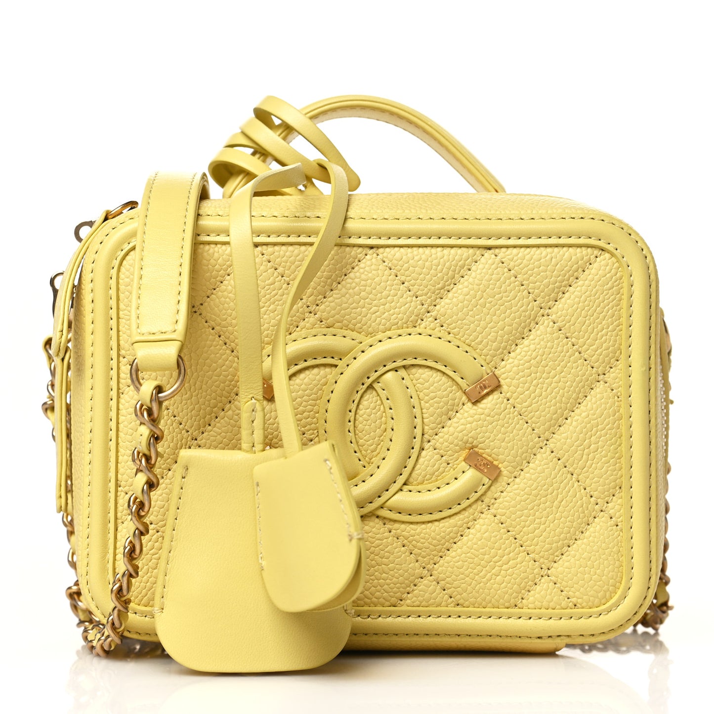 Caviar Quilted Small CC Filigree Vanity Case Yellow