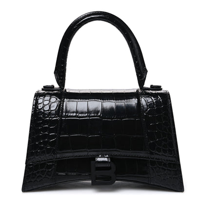 Balenciaga Shiny Calfskin Monochrome Crocodile Embossed Small Hourglass Top Handle Bag Black 1 of 11