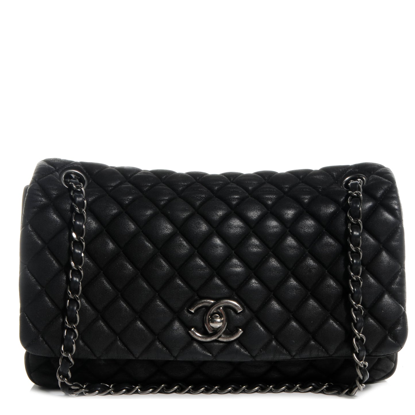 Iridescent Calfskin New Bubble Large Flap Dark Grey