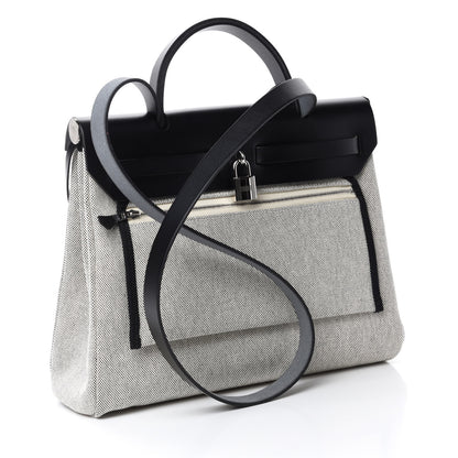 Hermes Vache Hunter Toile H Pegase Pop Herbag Zip Retourne 31 PM Bleu Indigo Ecru Black 4 of 11