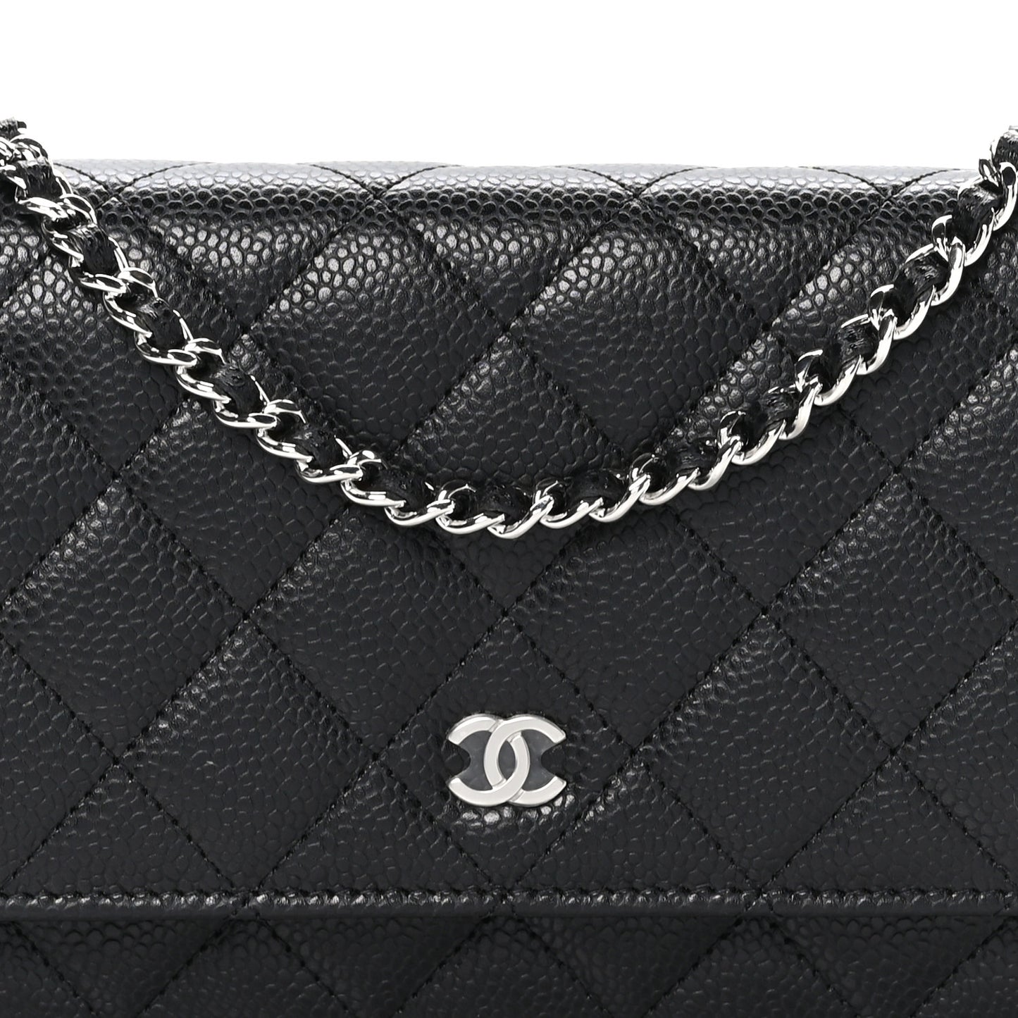 Caviar Quilted Wallet on Chain WOC Black