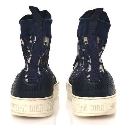 Christian Dior Technical Knit Calfskin Oblique Womens Walk'n Dior High Top Sneakers 39 Deep Blue 5 of 9