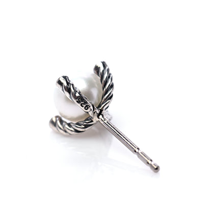 David Yurman Sterling Silver Diamond Pearl 7mm Earrings 6 of 7