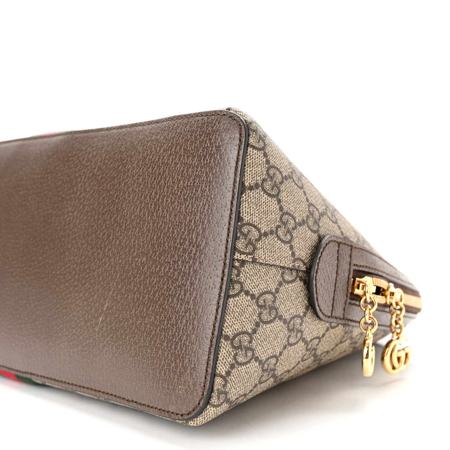 GG Supreme Monogram Web Medium Ophidia Top Handle Dome Bag Brown