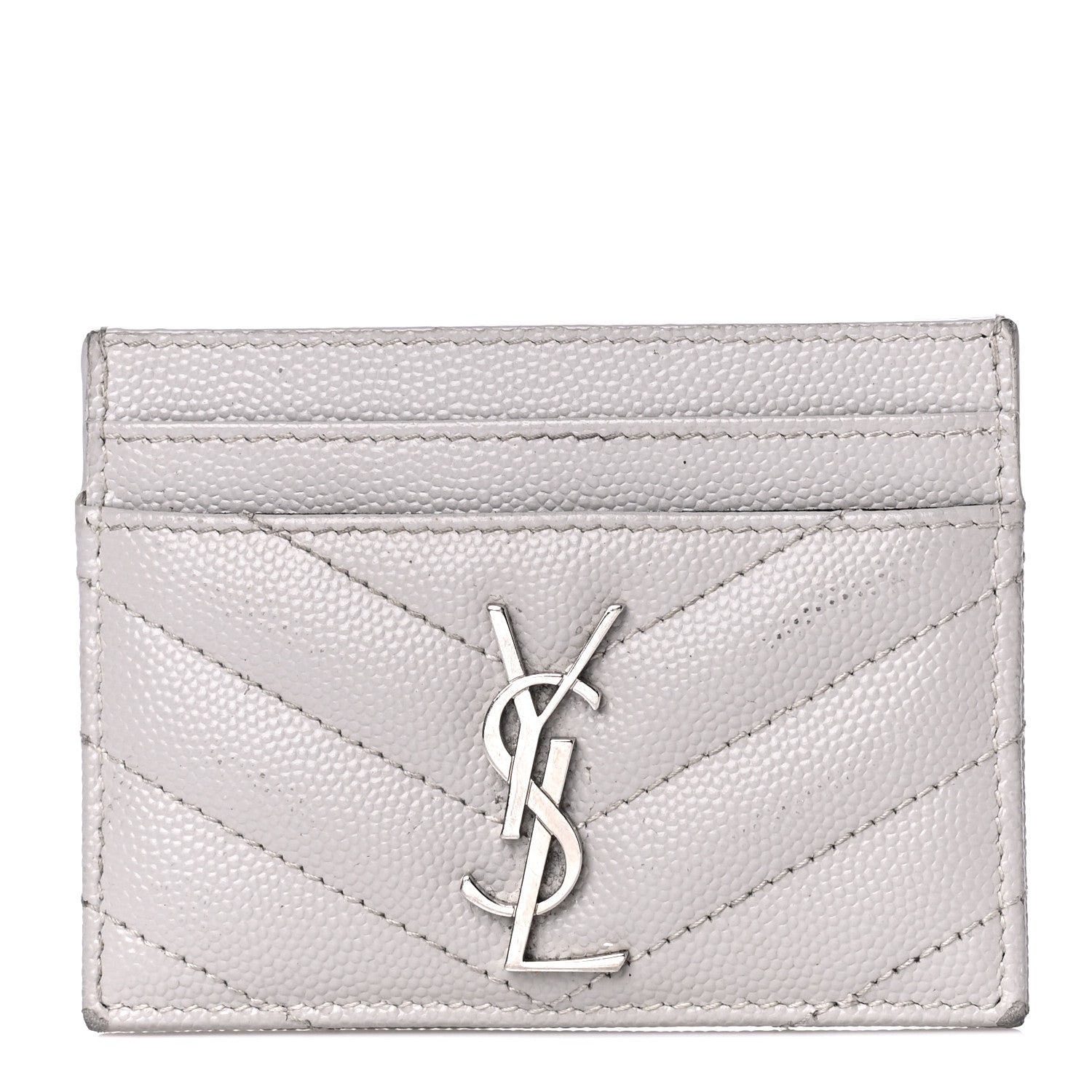 Saint Laurent Grain De Poudre Matelasse Chevron Monogram Credit Card Case Granite 1 of 7