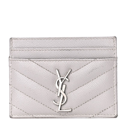 Saint Laurent Grain De Poudre Matelasse Chevron Monogram Credit Card Case Granite 1 of 7