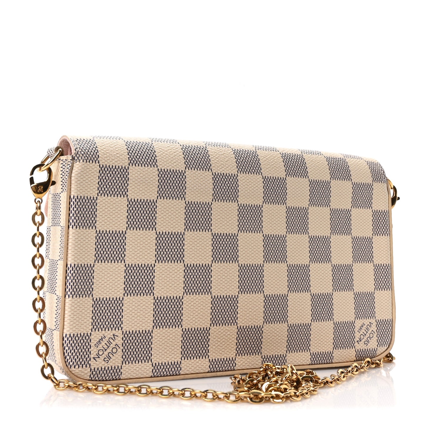 Damier Azur Pochette Felicie Chain Wallet Rose Ballerine