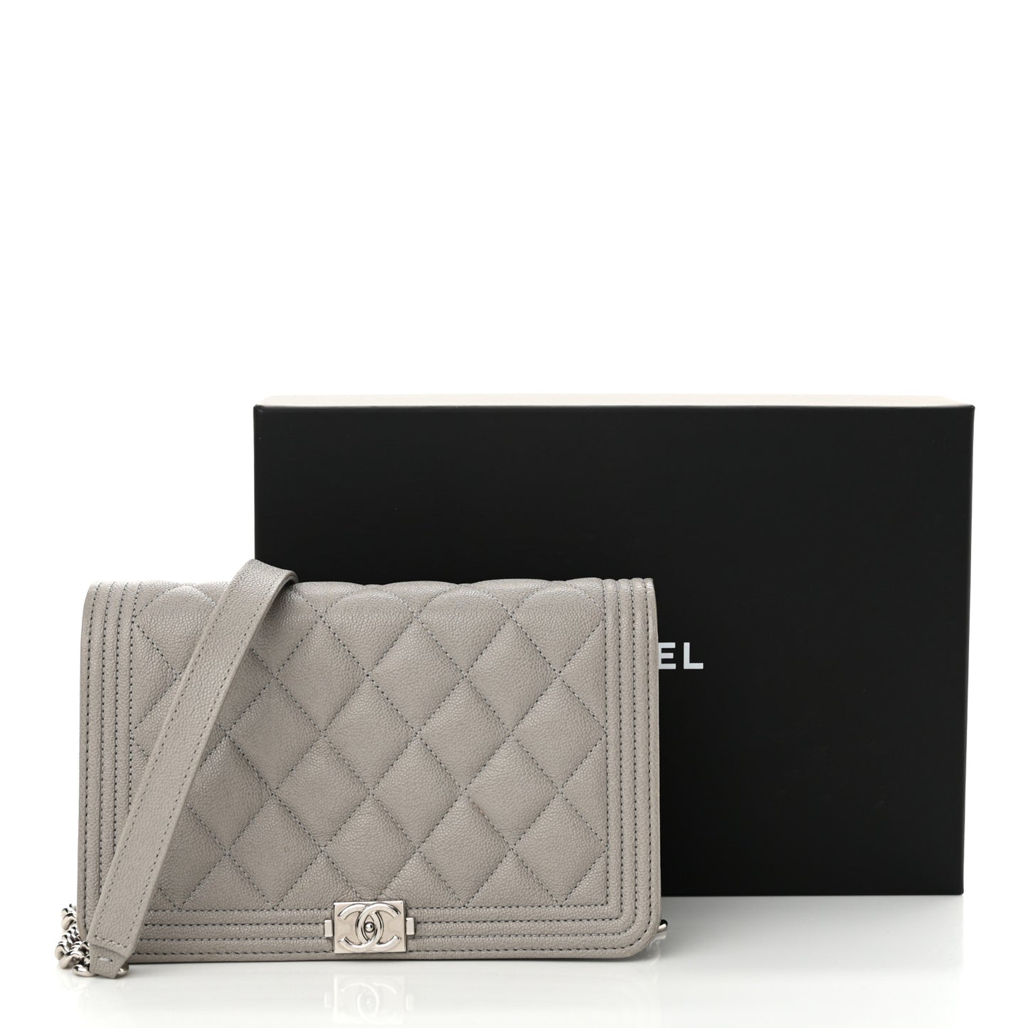 Caviar Quilted Boy Wallet On Chain WOC Grey