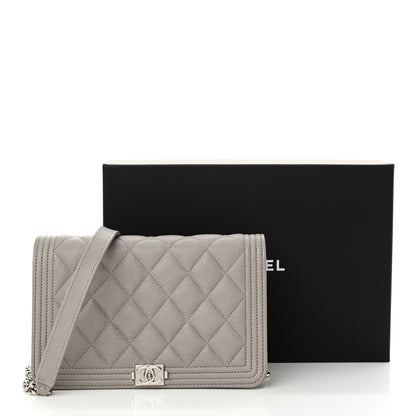 Chanel Caviar Quilted Boy Wallet On Chain WOC Grey 16 of 16