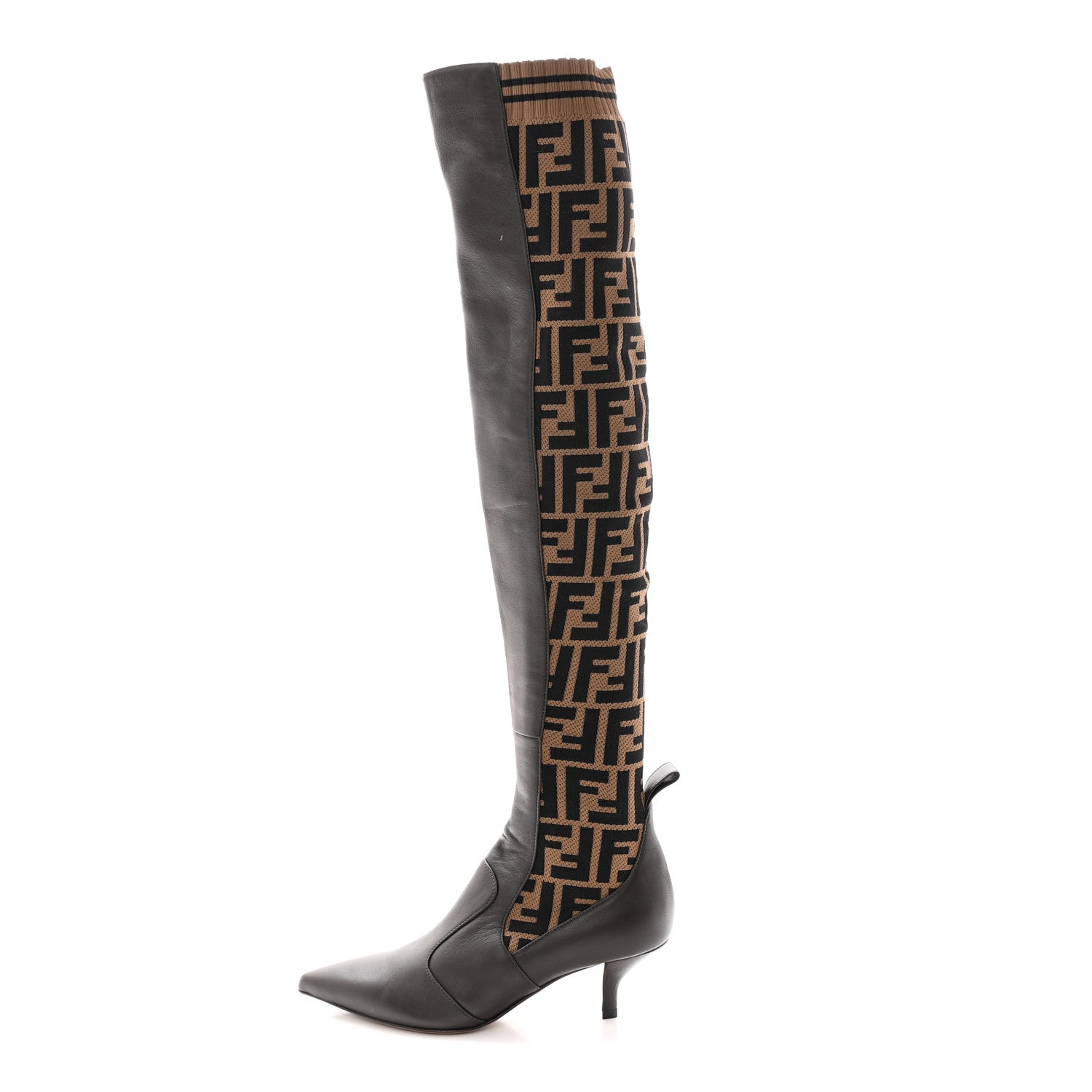 Fendi Nappa Microfiber Fabric FF Rockoko Thigh High Boots 36 Ebano Tobacco Black 1 of 11