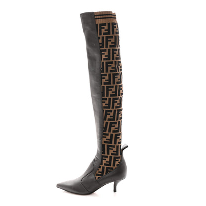 Fendi Nappa Microfiber Fabric FF Rockoko Thigh High Boots 36 Ebano Tobacco Black 1 of 11