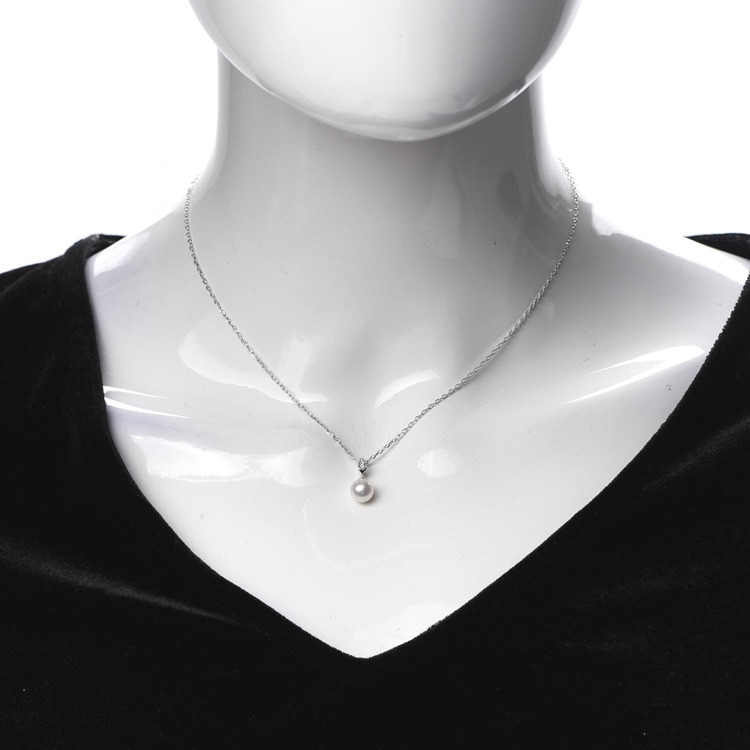 Mikimoto 18K White Gold Diamond Akoya Pearl 6.5mm Drop Pendant Necklace 2 of 5