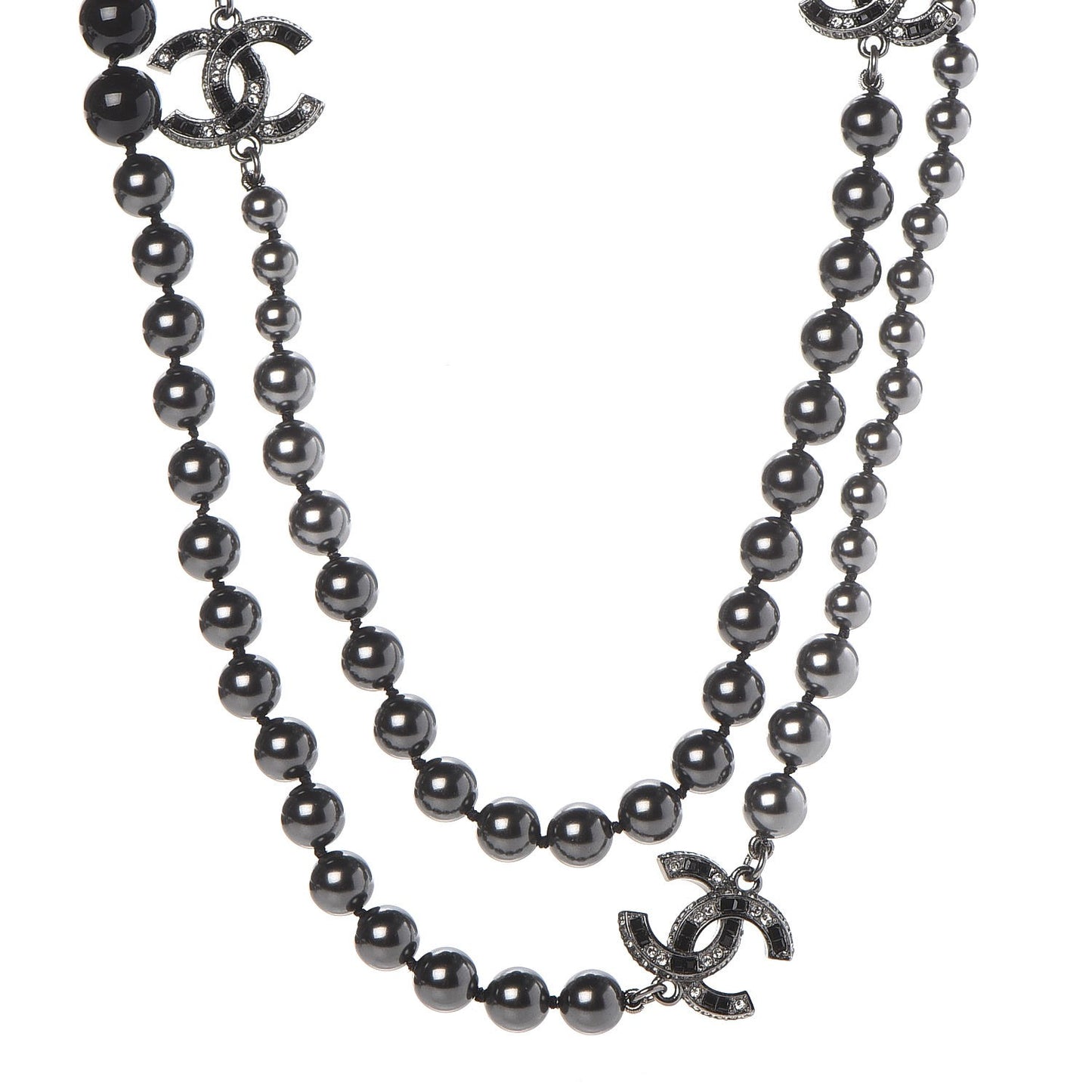 Ruthenium Graduated Bead Crystal CC Long Necklace Black