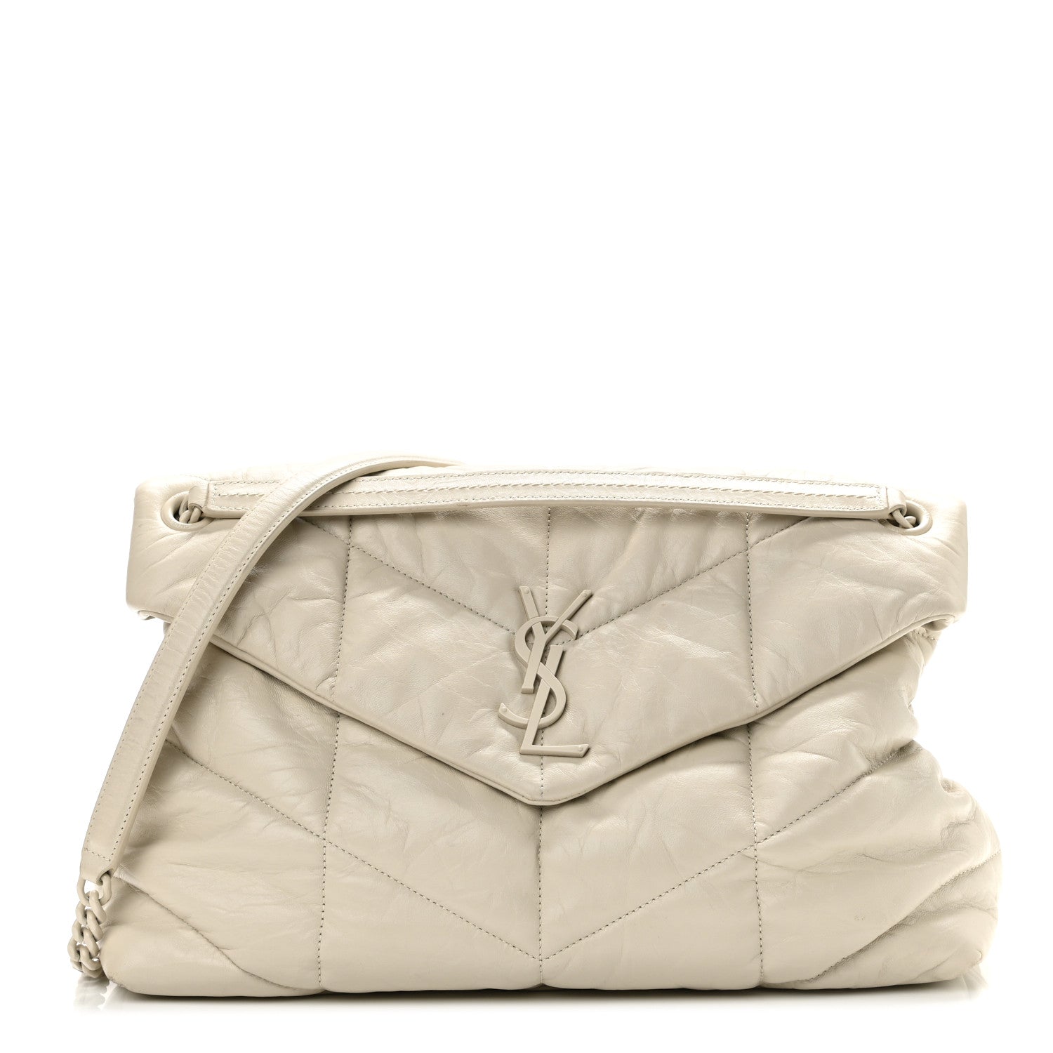 Saint Laurent Lambskin Quilted Medium Loulou Puffer Monogram Chain Satchel Crema Soft 1 of 11