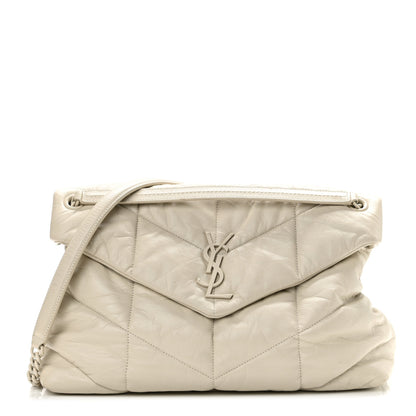 Saint Laurent Lambskin Quilted Medium Loulou Puffer Monogram Chain Satchel Crema Soft 1 of 11