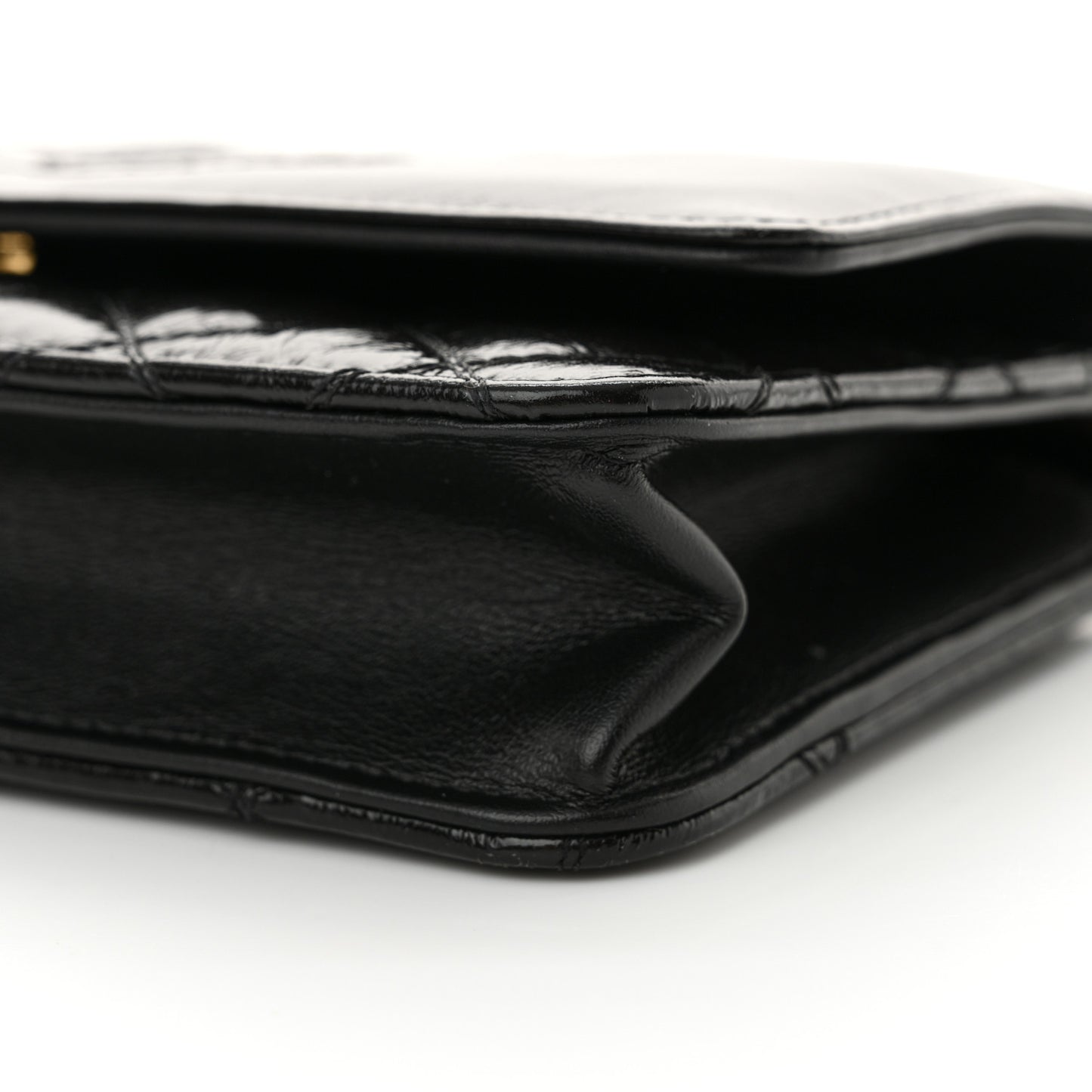 Shiny Aged Calfskin Quilted CC Wallet On Chain WOC Black