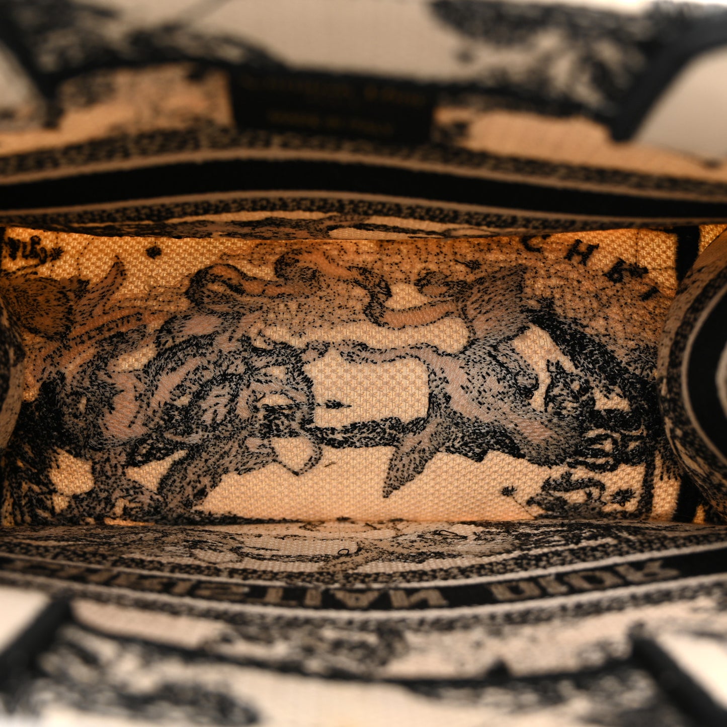Canvas Embroidered Small Zodiac Toile De Jouy Book Tote Latte